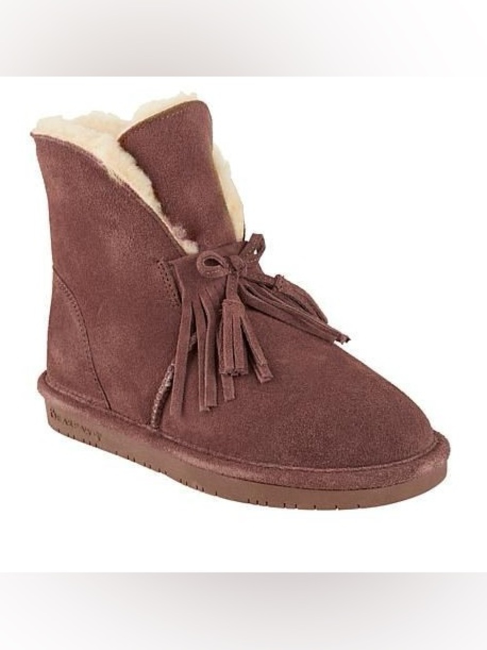 NIB BearPaw Brown Suede Tassel Shearling Ankle Boot
